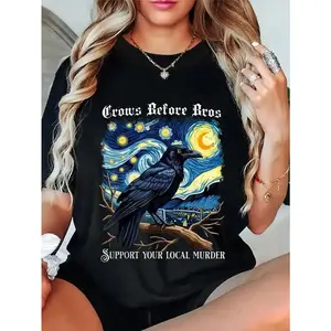 100% Cotton Unisex Crows Before Bros Support Your Local Murder Gothic Crow T-Shirt Father's Day