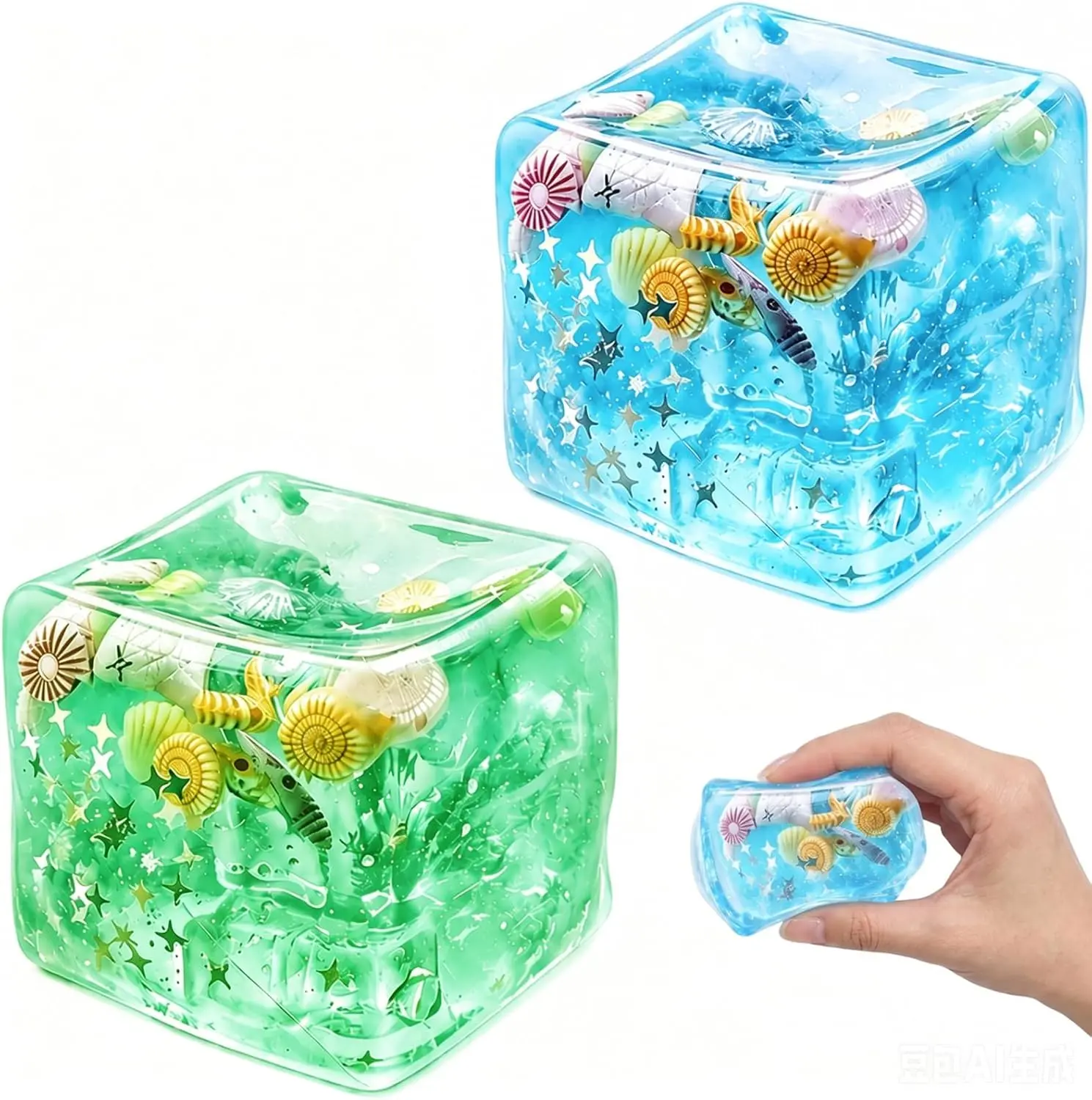 Sensory Squid Ice Squeezing Ball, Adult Slowly Rising Stress Relieving Cube, Flexible Hand Fidget Toy for Stress Relieving  [Random color blind box (blue or green)]
