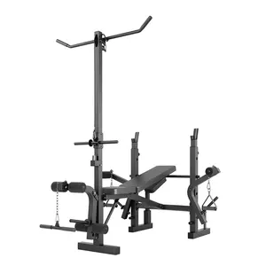 7-in-1 Adjustable Weight Bench Press Set for Home Gym – Features Squat Rack, Leg Extension, Preacher Curly, Lat Pulldown – Collapsible Strength Training Equipment for Weight Lifting – Black