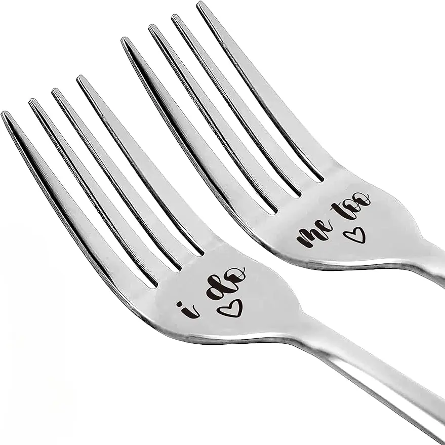 Mirror Stainless Steel Dinner Fork, Laser Engraved I Do Me Too Design, Perfect Gift for Couples Wedding Anniversary Valentines Day