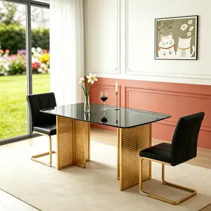 51.2 inch Rectangular Glass Dining Table for 4-6,Modern Faux Marble Kitchen Table with Tempered Glass Tabletop & Golden Metal Legs,Easy Assembly Dinner Table Support 320 lbs,Stylish Durable Design for Dining Room,Apartment Furniture (Only Table)