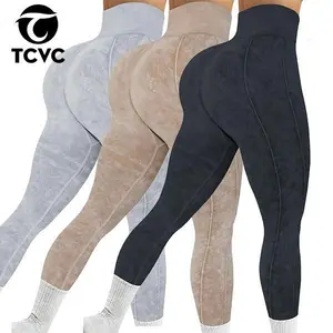 TCVC Women's High Waist Sports Tummy Control Leggings, Casual Comfy Breathable Seamless Top-stitching Skinny Pants for Yoga Gym Workout Running, Ladies Sportwear for All Seasons, Activewear indoor outdoor workout wear