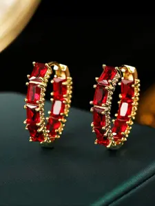 Elegant Red Earrings for Women with Synthetic Zirconia, Stackable Hoop Design, Fashionable Huggie Earrings, Perfect Birthday Anniversary Gift
