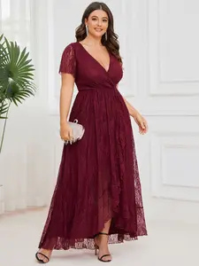 Ever-Pretty Short Sleeve Ruffled Lace Mother of the Bride Dress with V-Neckline for  Formal Occasions 01489