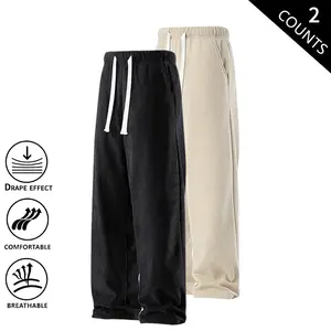 2-Pack Corduroy Pants for Men – Loose Straight Wide-Leg Sports Casual Long Pants