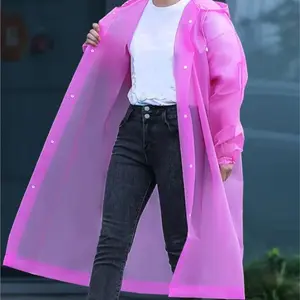 Long Length Reusable Eva Raincoat with Hood, Waterproof Thickened Full Body Rain Poncho, Windproof Snap Button Rain Coat for Adults, Rainy Day, Rainy Season