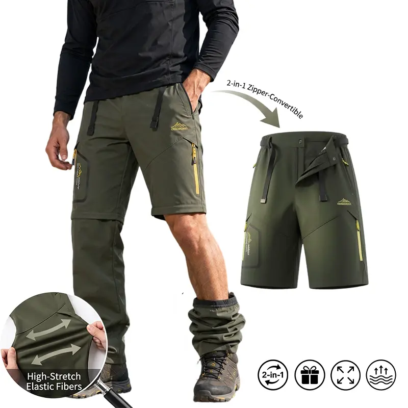 Men's Stylish Convertible Cargo Pants, Casual Quick-Dry Zip-Off Workwear with Belt for Business, Office, Outdoors & Hiking, Work Pants
