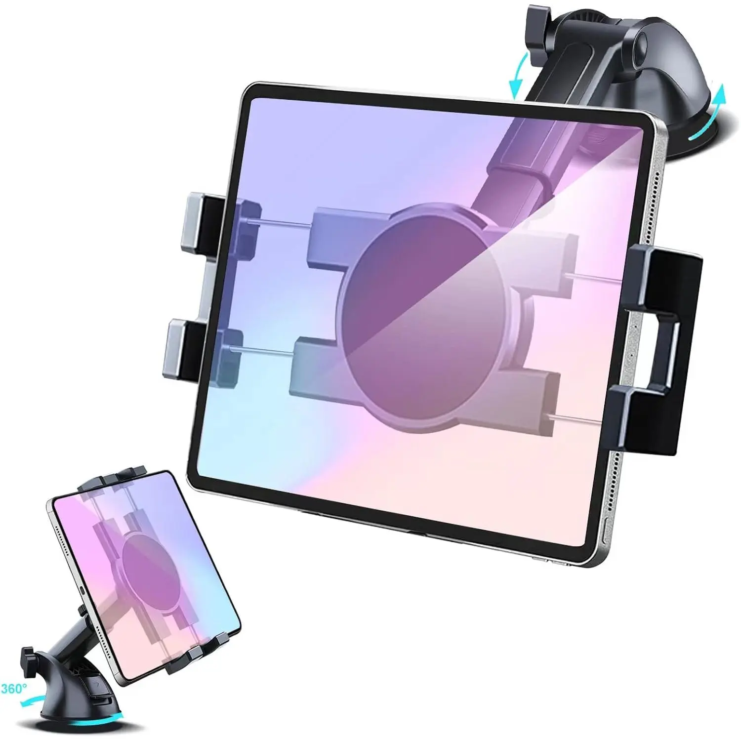 Dashboard & Windshield  Tablet Mount Holder, 360? Rotatable Suction Cup Window Dash Phone Stand for iPad Pro 12.9/11/10.5/Air/Mini 6/5/4,  Galaxy Tab,  16/15, 4.7"-12.9" Tab Phone
