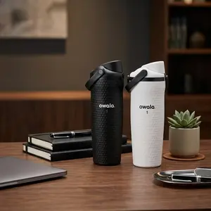 Owala 32oz Insulated Stainless Steel Water Bottle Set, Black & White Textured Grip Leak-Resistant Travel Bottles