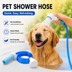 Pet Bath Tub Faucet Sprayer, 5 Ft Ultra-Flex Dog Shower Hose Adapter, Slip-On Pet Showerhead, No Install, Universal Size