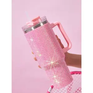 40oz Rhinestone Studded Tumbler, Stainless Steel Double Wall Vacuum Insulated Travel Mug With Lid, Bling Cup For Outdoor Sports Camping, Bridesmaid Gifts Halloween Christmas