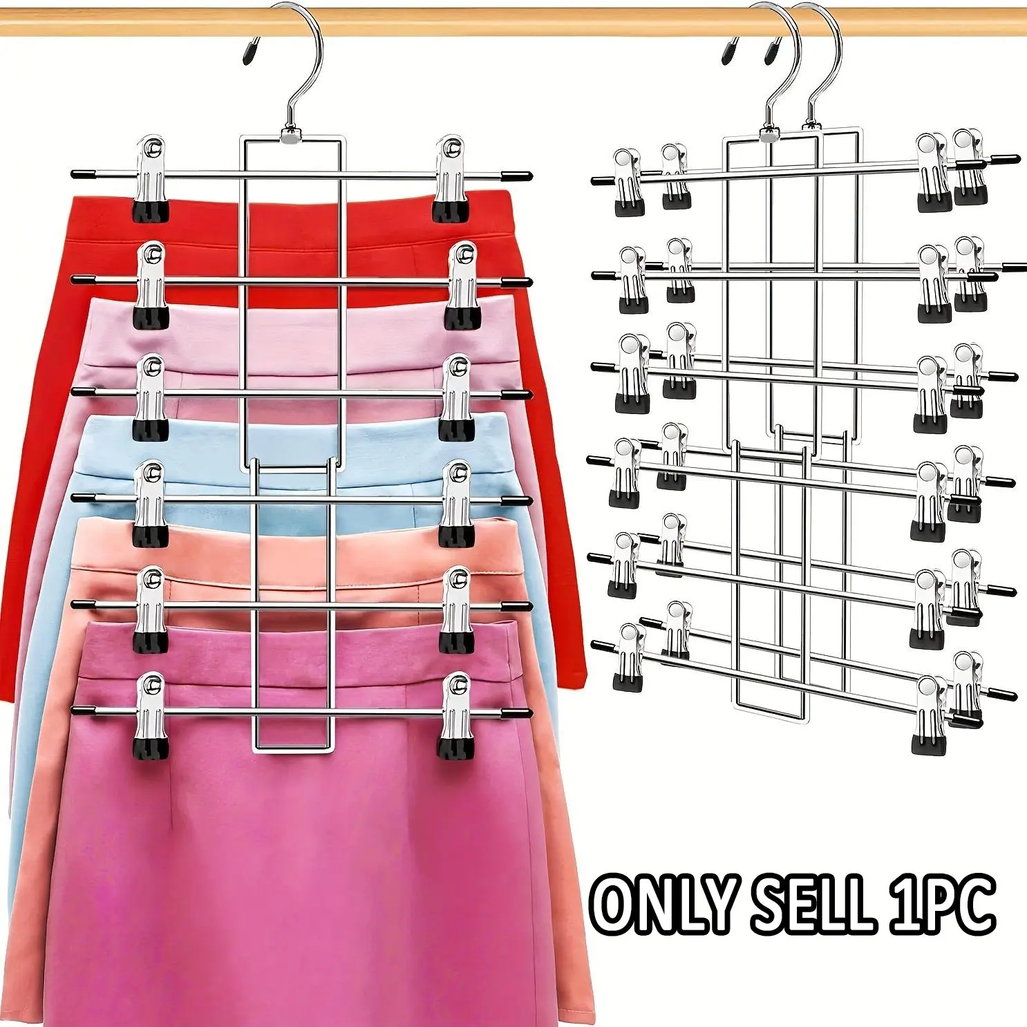 Space-Saving Foldable Metal Pant Hanger with 6 Adjustable Clips, Multi-Layer Storage for Dresses Bras, Clothes Hanger, Yoga Pants Hanger, Ideal for Dorm Closet Small Spaces, Foldable Hangers