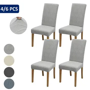 4/6 Piece Leaf Striped Jacquard Elastic Chair Covers, Stretch Chair Slipcovers, Simple Geometric Pattern, Polyester Fiber, Durable Modern Dining Chair Cushions