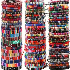 72pcs Ethnic Style Colorful Pattern Woven Adjustable Bracelet Set Suit for Men's And Women's Daily Wear And Anniversaries, Festive Present