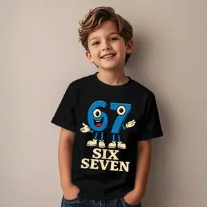 Children's Holiday Cotton Shirts,T-Shirts For Boys And Girls, Graphic Meme T-Shirt Of Game 67 Six Seven - Fun Design Of Italian Brainrot With 67 And 67, Soft And Stretchy Fabric, Casual Crew Neck Short Sleeve T-Shirt For Boys, Clothing For Teenage Girls n