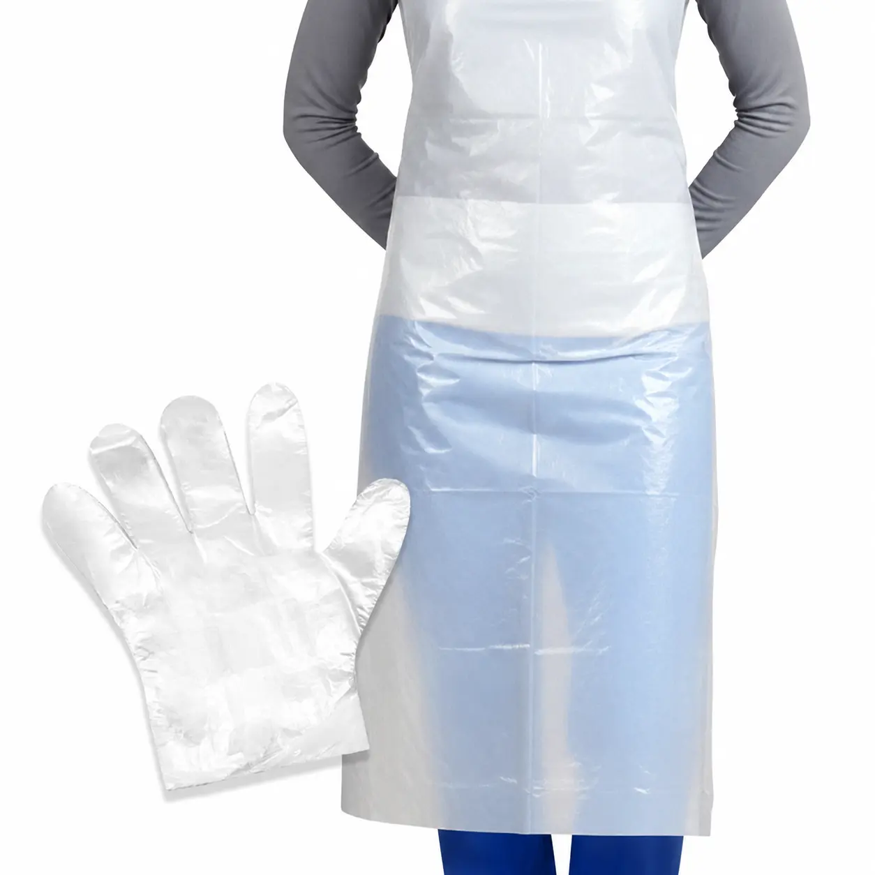Disposable Plastic Aprons, 50 Count Individually Wrapped White Aprons + Bonous 50pcs Free Gloves, 24" x 37" Waterproof Protective Aprons for Cooking, Painting Party, Cleaning, BBQ, Housework, Picnic & Restaurant Use