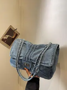 Women's Denim Shoulder Bag, Fashionable Chain Strap Crossbody Bag for Daily Used, Casual Trendy Versatile High-quality Daily Commuting Bag, Girl Fashionable Shopping Bag, Denim Shoulder Satchel, Cross Body Bags