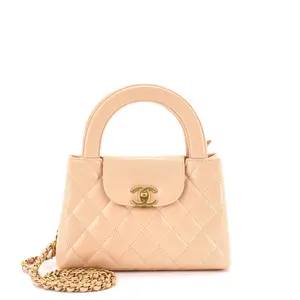 Pre-owned Leather Top Handle Bags Chanel Kelly Top Handle Shopping Bag Quilted Shiny Aged Calfskin Mini by Rebag