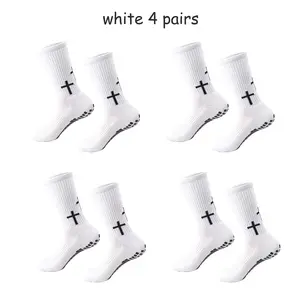 Jesus Cross Gripsocks - 4 Pairs Anti-Slip Silicone Texture Sports Socks for Men, Youth Outdoor Soccer Activities, Anti Slip Texture outdoor fun