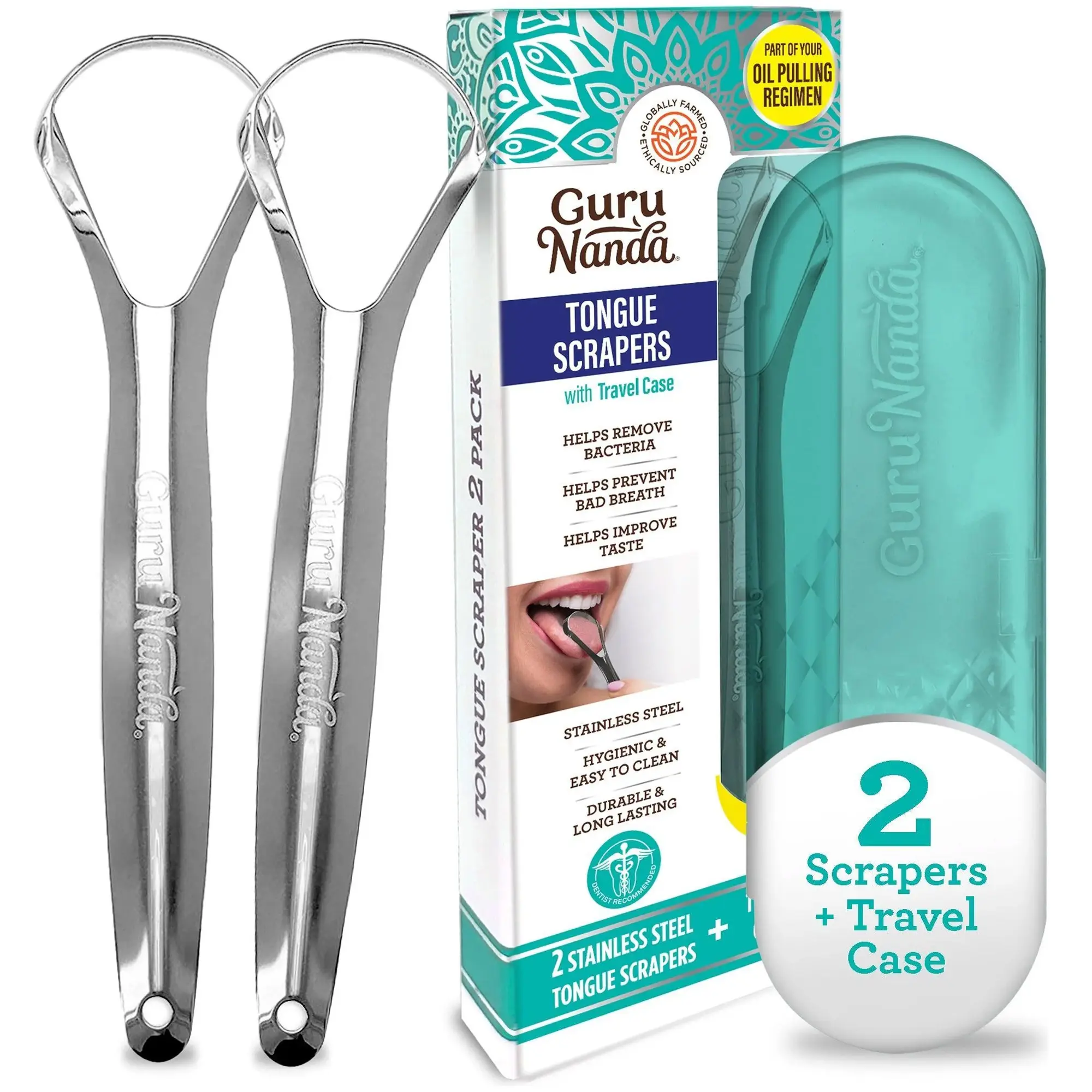 GuruNanda Spoon Shaped Stainless Steel Tongue Scraper (2-Pack) GuruNanda Spoon Shaped Stainless Steel Tongue Scraper (2-Pack)