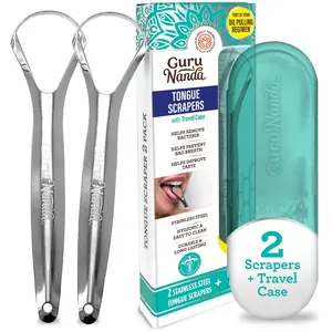GuruNanda Spoon Shaped Stainless Steel Tongue Scraper (2-Pack)
