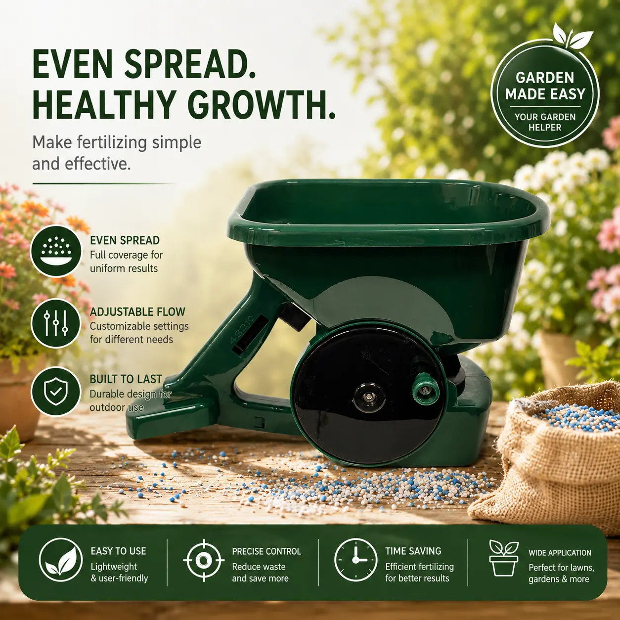 Handheld Lawn Spreader for Seed & Fertilizer, Adjustable Grass Seed Broadcaster, Garden Salt and Feed Dispenser for Lawn Care