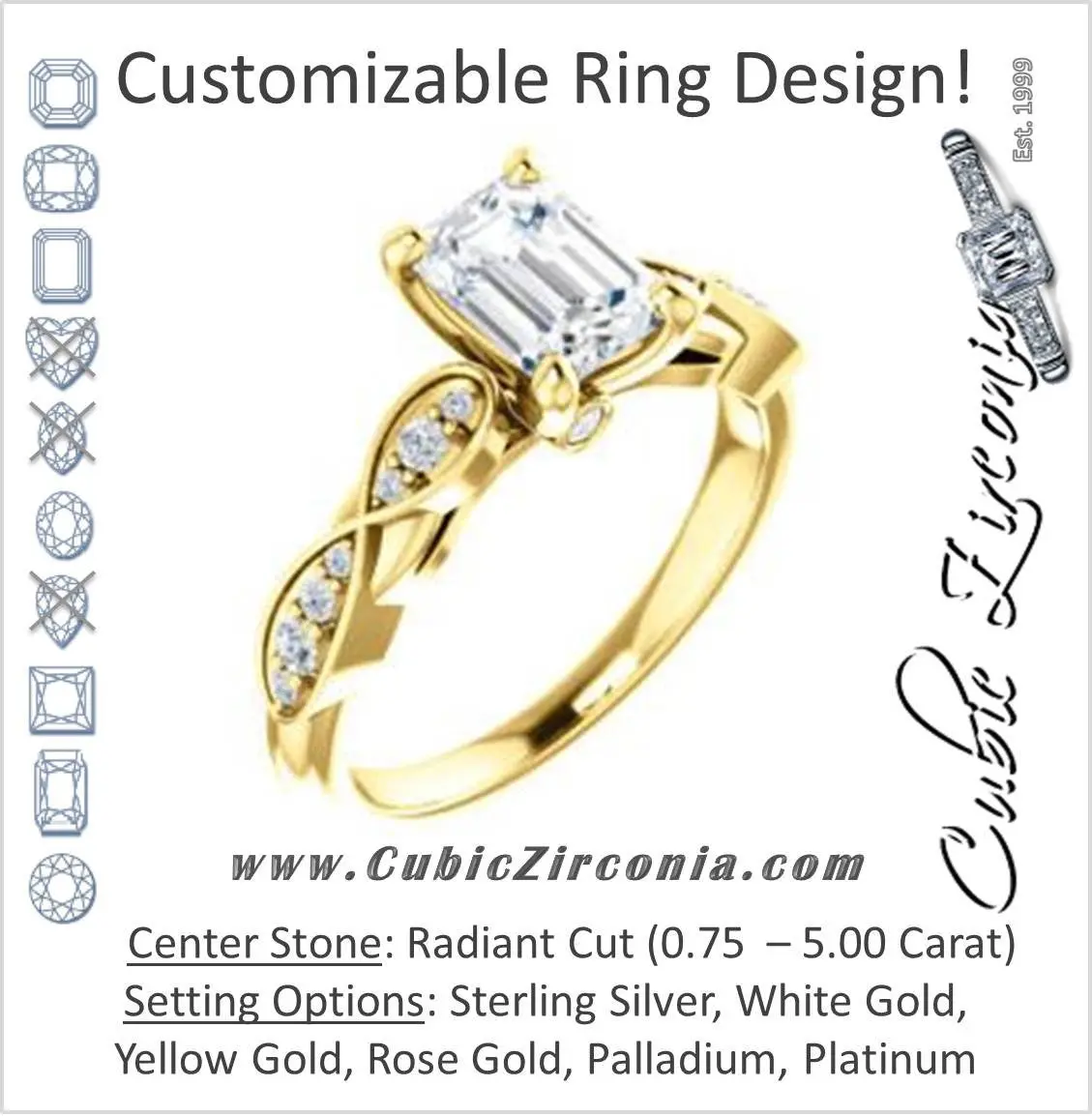 Cubic Zirconia Engagement Ring- The Meryl (Customizable Radiant Cut Design featuring Pavé-Infinity Band and Peekaboo Accents)