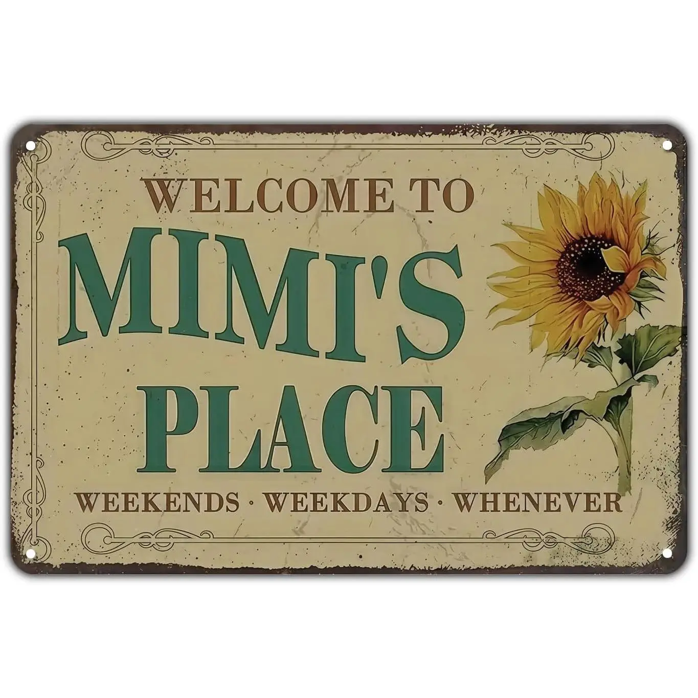 8x12 in Vintage Metal Tin Sign - Welcome to Mimi's Place Rustic Flower Wall Art Plaque, High-Quality Weatherproof Rectangle Decoration, Lightweight Easy-Mount Artwork, Funny Gift for Lovers, Hanging Home Decor, Decorative Home Signs, Flower Home Signs