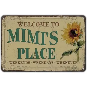 8x12 in Vintage Metal Tin Sign - Welcome to Mimi's Place Rustic Flower Wall Art Plaque, High-Quality Weatherproof Rectangle Decoration, Lightweight Easy-Mount Artwork, Funny Gift for Lovers, Hanging Home Decor
