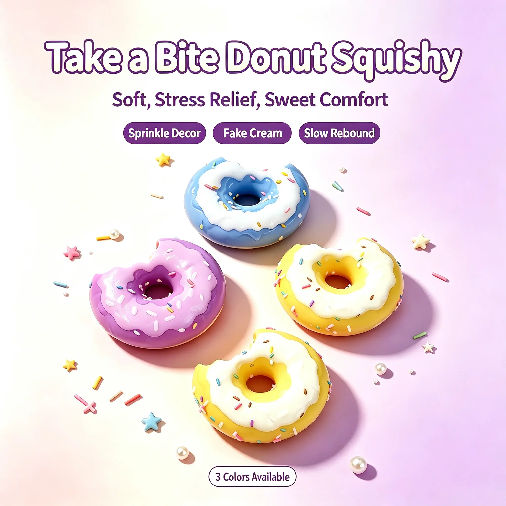Donut Squishy Fidget Toy, Soft Fluffy Squeeze Donut Doll, Sweet Snack Stress Relief Squeeze Model for Halloween Decor & Party Gifts