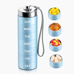 Anti-Tip Base Metal Travel Pill Organizer 2026 VersionPortable Vitamin Organizer Stackable Aluminum AlloyLarge Compartment  for Supplements BPA-FreeWaterproof Seals Healthcare Ice Blue containers