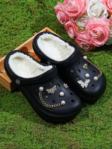 Women's Casual Winter Slippers, Warm Eva Material, Indoor Outdoor Slip-On Sandals, Gold Chain Butterfly Design, Fall & Winter Shoes, Fuzzy House Slippers, Home Slippers