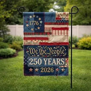 Vintage Faux Patchwork American Flag, Rustic Americana Yard Sign, Primitive Patriotic Banner, Cottage Garden 4th of July Decor, Print Only