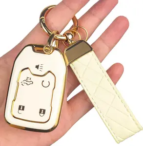 5-Button TPU Key Fob Cover, Fit for GMC Acadia 2017-2025, for Terrain 2018-2025, Fit for Sierra 2019-2025, for Chevy Silverado 2019-2022, Full Protection Soft TPU Key Case, with Keychain, White
