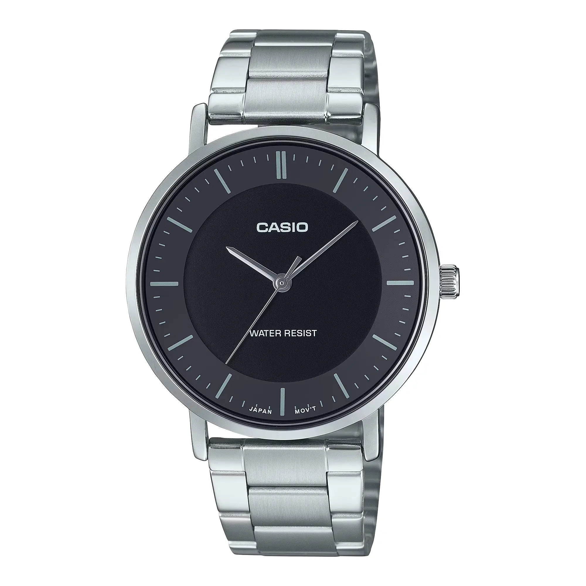 Casio Men’s Men's Black Dial Silver Steel Analog Bracelet Watch - MTP-VT04D-1EDF