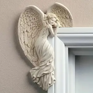 Christmas Theme Elegant Resin Angel Statue with Wings, Indoor Door Frame Decoration, Party Decoration, Cartoon Wall Decor, Ornaments, No Power Needed, Home and Office