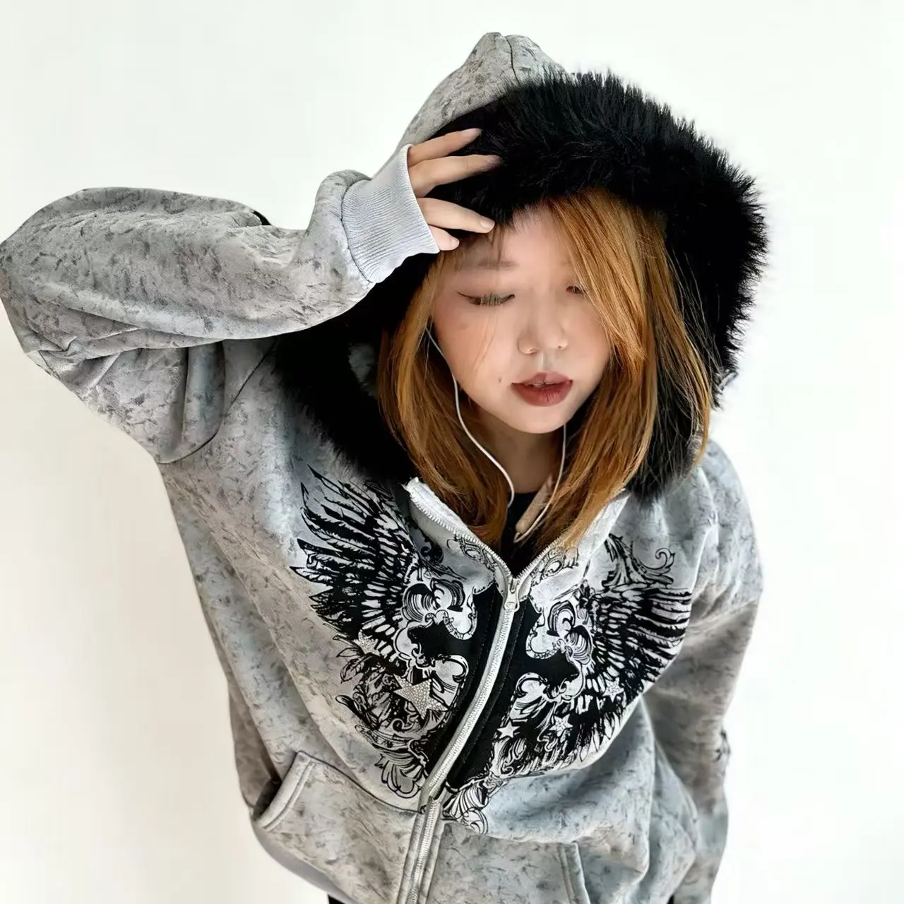 fur trim jacket y2k - TikTok Shop