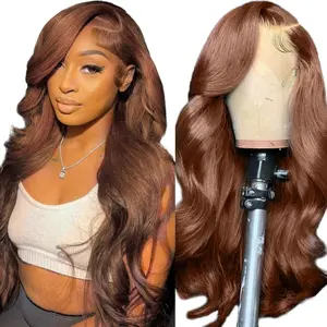 Bling Hair 32Inch Chocolate Brown 13x4 13x6 HD Lace Body Wave Human Hair Wig Brown Lace Front Colored Wigs Pre Plucked 180 Density Baby Hair Around Natural Hairline for Black Women #SummerVibes
