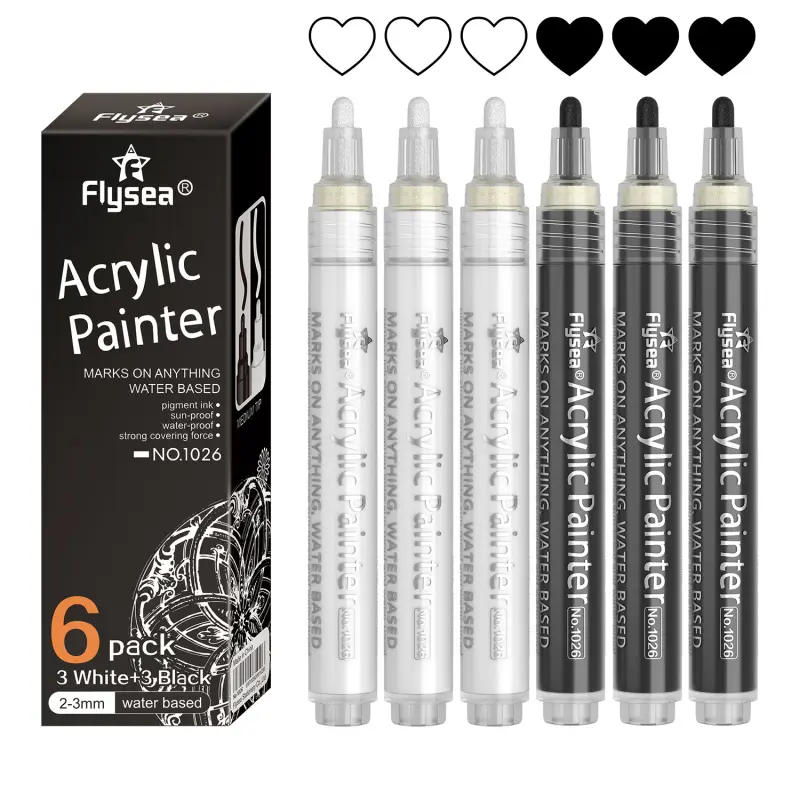 Black White Gold SilveryAcrylic Paint Pens, Acrylic Paint Markers Art Pen Marker 0.7 mm Extra Fine, 3 mm Medium Tip, Waterproof Paint Pens, Hand Painting Set for Rock Painting Ceramic Glass Canvas Mug Metal Wood DIY Supplies, Art Drawing Supplies
