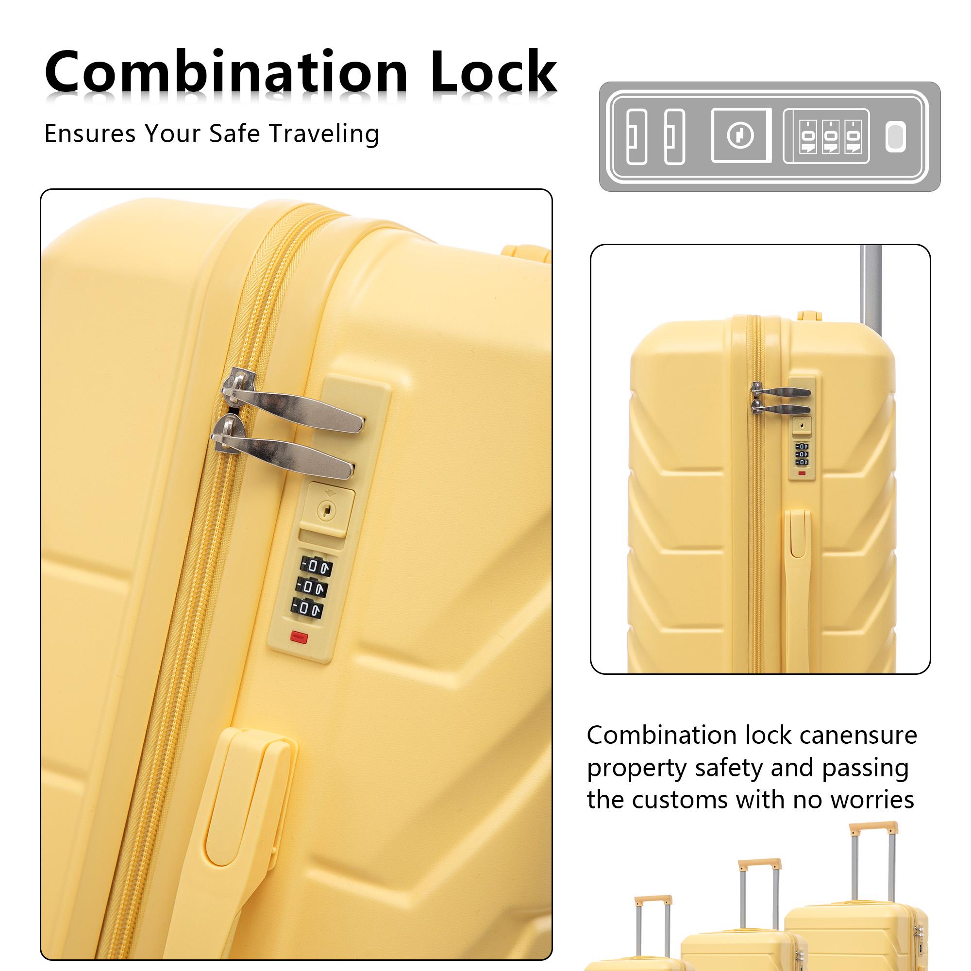Travel Luggage 3-Piece Set, 20"/24"/28" Hardshell ABS Suitcase with Double Spinner Wheels, Lightweight Expandable Rolling Luggage with Combination Lock, Hardshell Abs Luggage