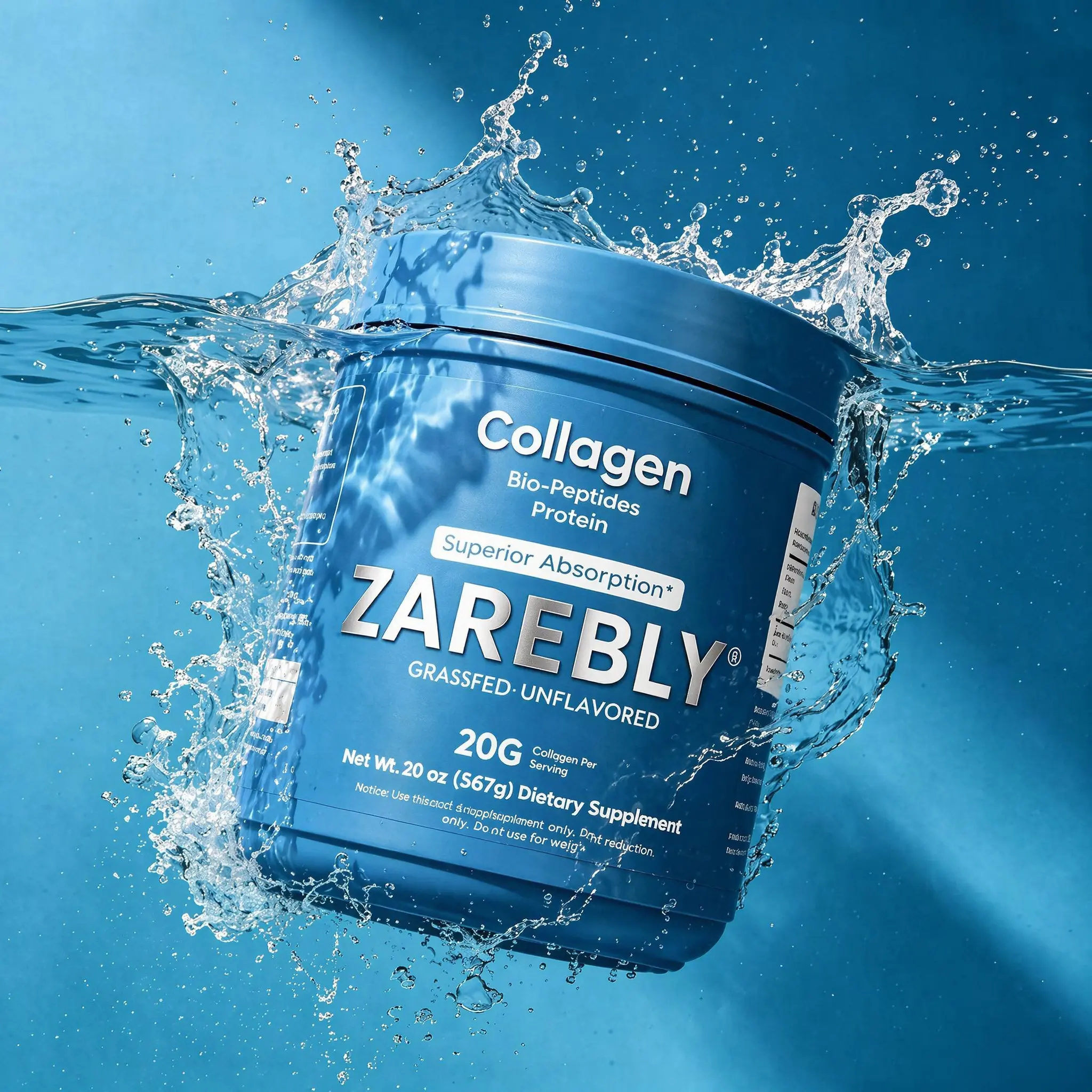 ZAREBLY Grass Fed Collagen Peptide Powder 20oz, Hydrolyzed Protein Supplement With 18 Essential Amino Acids, Skin Hair Nail Joint Daily Wellness pre workout Organic Superfood Boost gym edible dietary