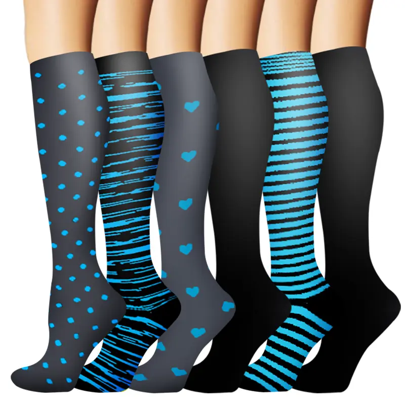 6 Pairs Vitality Graphic Compression Socks for Women & Men, Breathable Athletic Support for Travel, Swelling & Circulation, Compression Athletic Socks, Sports Athletic Socks