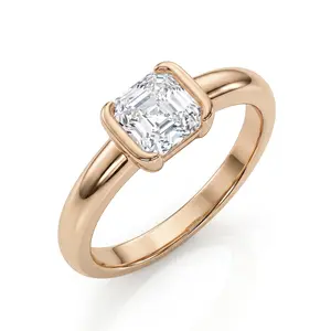 D/VVS1 Minimalist Square-Cut Synthetic Moissanite Ring for Women, Dainty Bezel-Set Stackable Band, Engagement and Bridal Jewelry, US Size 5-9