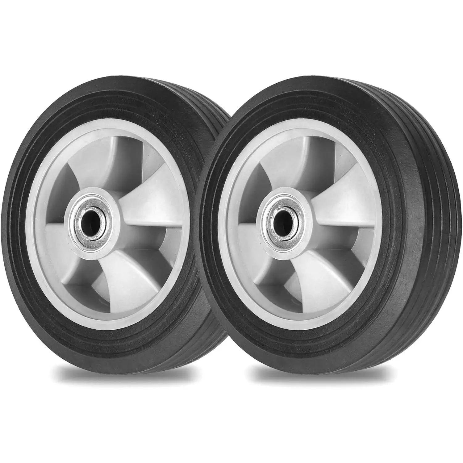 (2- Pack) Run-Flat Solid Rubber Replacement Tire 8" x 2'' with a 5/8" axle for Hand , Wheelbarrows, Dollies, Trolleys and More - Run Flat with 580 lbs Max Load