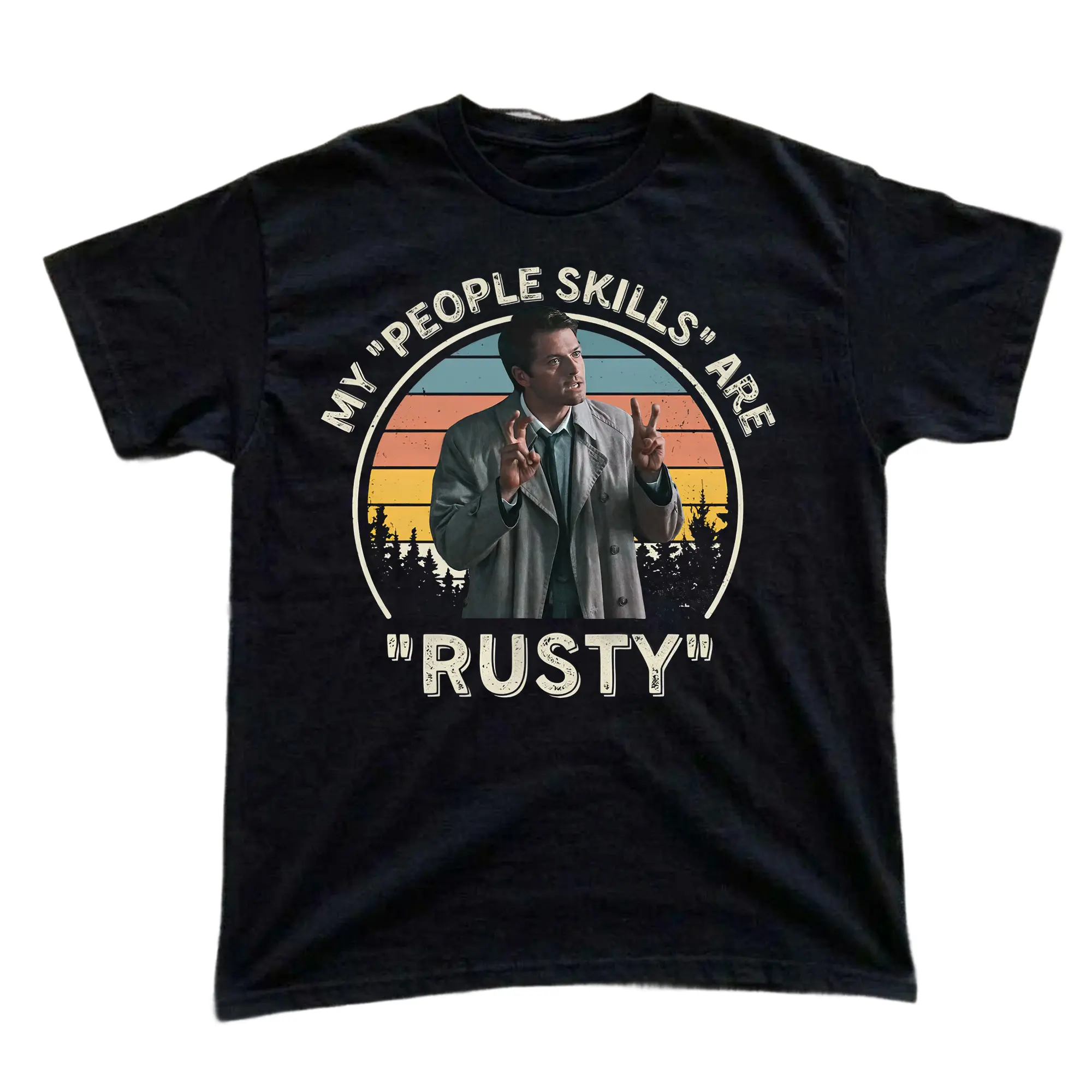 Women's Vintage Graphic T-Shirt with Supernatural Castiel Quote, Short-Sleeve Fitted Crew Neck Tee for Casual Daily Wear & Back to School Gifts, Shortsleeve, Tshirt, Round Neck