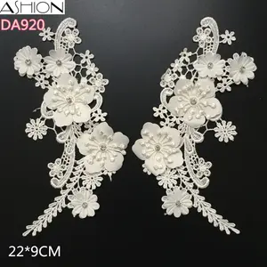 ASHION 4 style Rhinestones 3D lace Appliques White Wedding Lace Flowers Embroidered Dress Lace Motifs Venise Lace