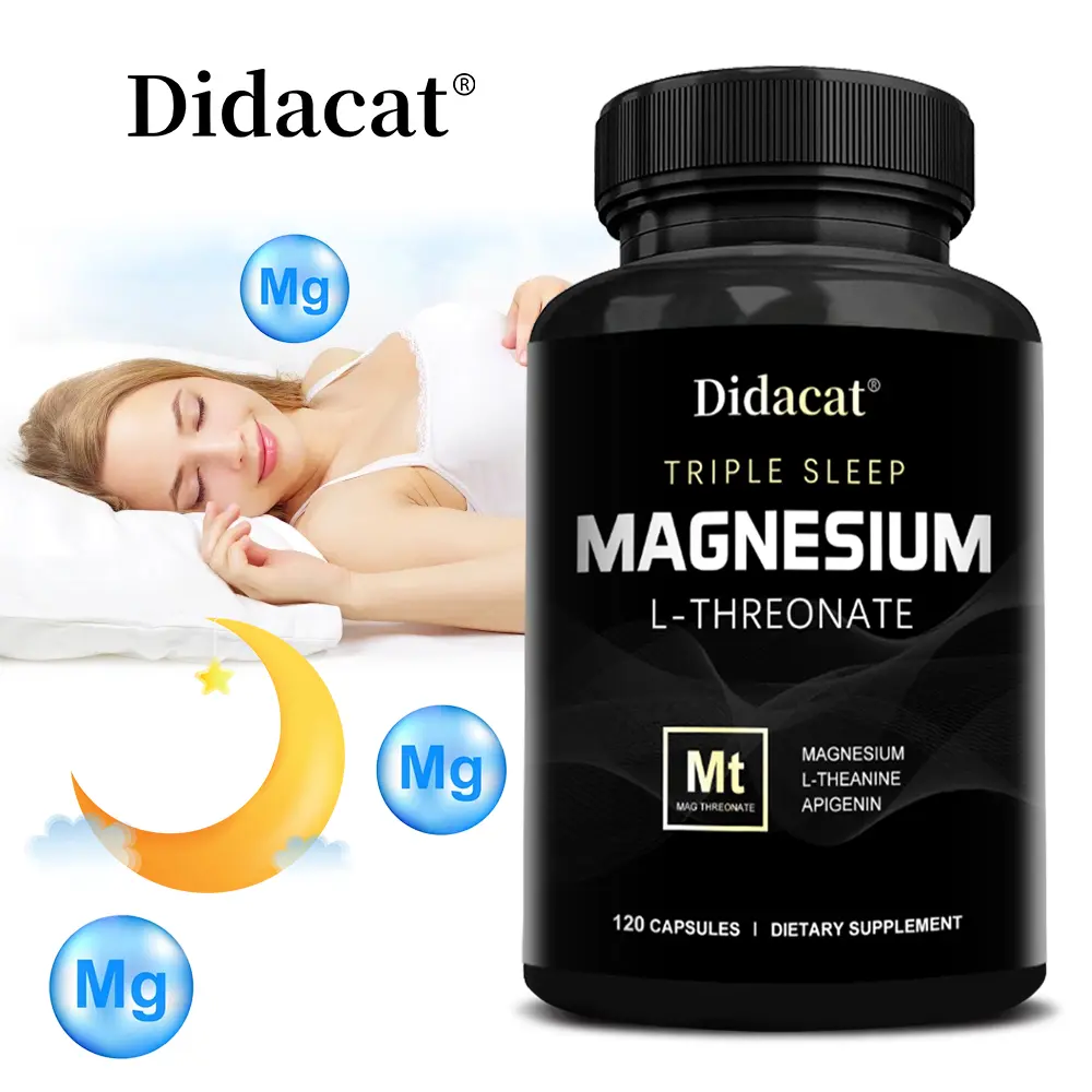 Didacat Magnesium L-Threonate 1000mg Capsules - with L-Theanine & Apigenin, Basic Supplement Routine for Adults' Sleep Quality, Relaxation, Brain Health, 120 Count, 24 Months Shelf Life, Gluten-Free