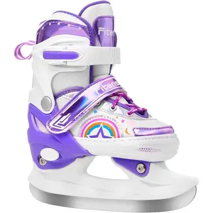Adjustable Ice Skates for Kids Girls Ages 3-12, 4 Size Ice Skating Shoes with Blades for Outdoor and Rink, for Beginner Toddler (Sizes 9C-6Y)