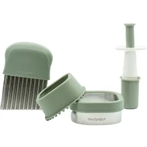 WeeSprout Baby Led Weaning Kitchen Tool Set, Includes Crinkle Cutter, Grape Cutter & Sandwich Cutter, Matte Green