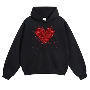 Unisex Valentine Heart Hoodie – Warm Retro Love Graphic Sweatshirt, Couples Street Style Gift for Him & Her
